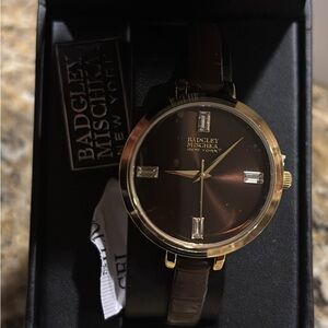 Badgley Mischka Gold and Brown women’s faux leather watch